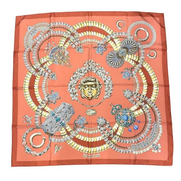 Hermes Carré 90 KOSHIMA by J.Abadie Orange Square Silk Scarf W/Box NWT - Picture 4 of 16